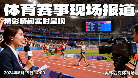 体育新闻资讯场景，赛事现场与报道画面